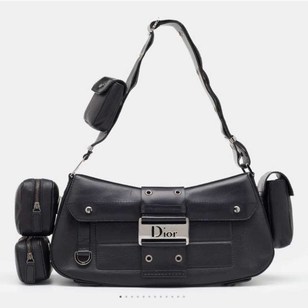 Dior Black Pebbled Leather Street Chic Shoulder Bag w/3 detachable accessories